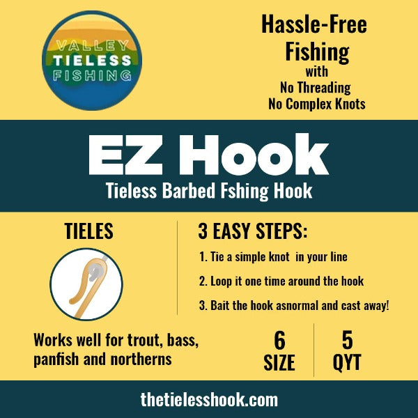 EZ Hook Hassle Free Fishing Tieless Barbed Fishing Hook Great for trout, bass, panfish and northern  Tieless Fishing